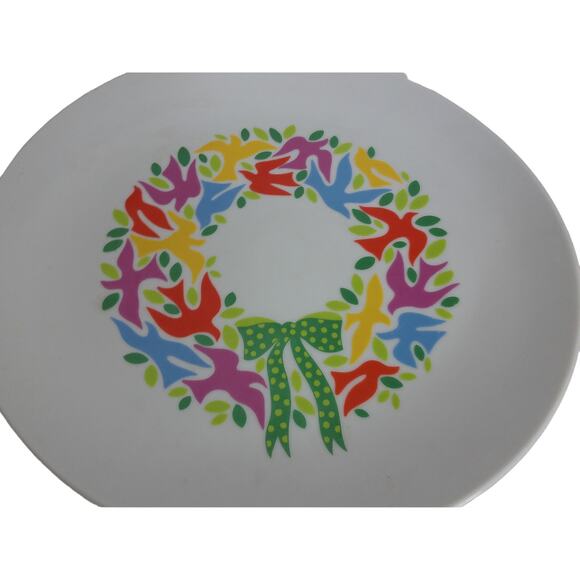 Vintage Toscany Greetings Dove Wreath Serving Platter Cake Plate 12" Christmas - Picture 3 of 6